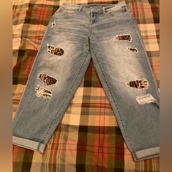 INC International Concepts Denim - Sassy Inc Brand Denim Boyfriend Jeans with Leopard detail on legs. Size 16.